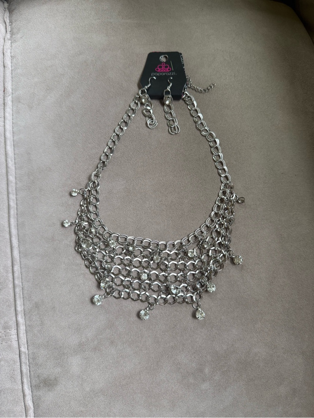 paparazzi Silver Layered Chain Necklace with Crystal Drops
